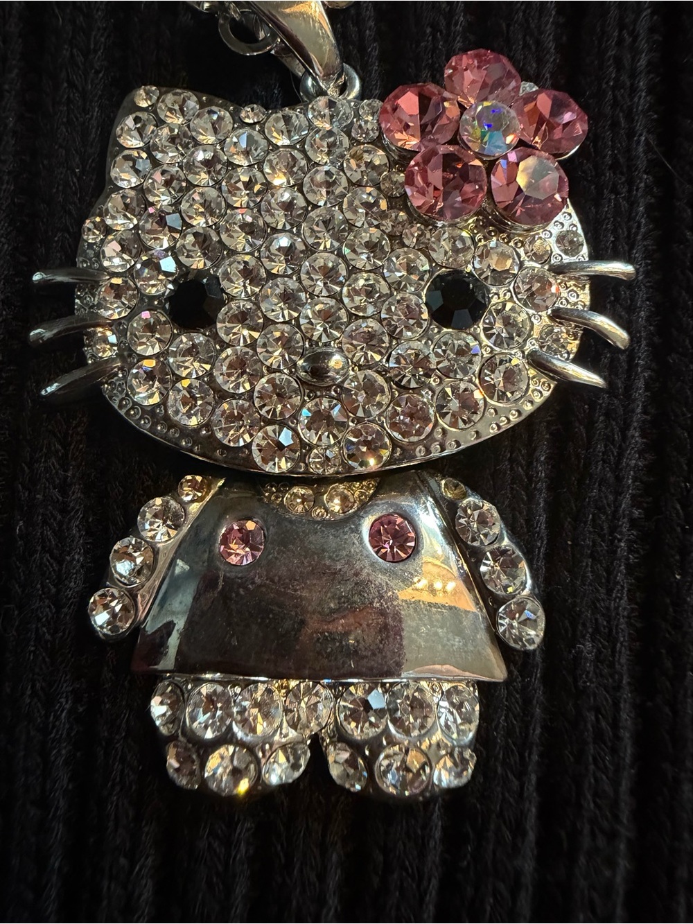 Hello Kitty Silver Tone Crystal Necklace with Pink Flower Accent - Picture 6 of 6